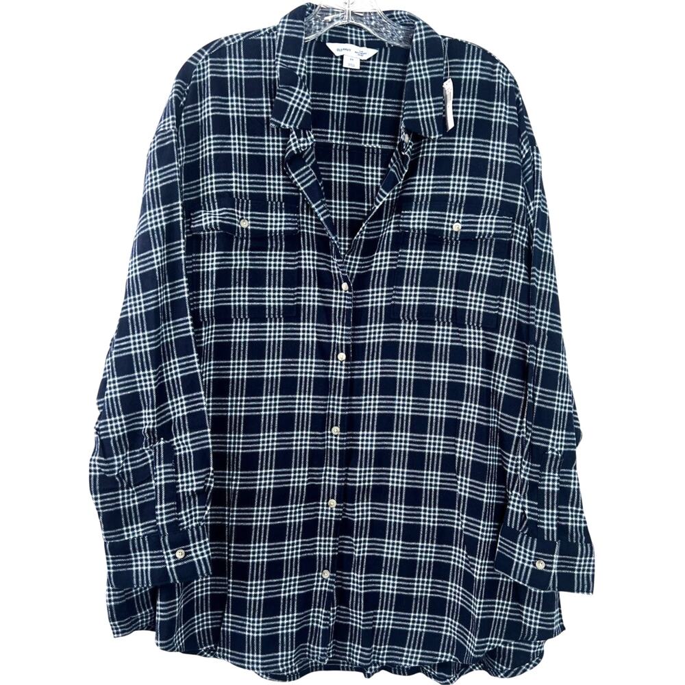 Old Navy NWT Women's The Boyfriend Shirt Blue Plaid Button Down Plus Size 2X